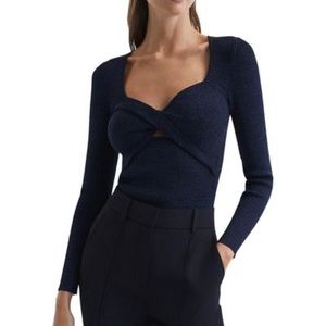 Reiss twist sweater top navy glitter size M brand new w tag